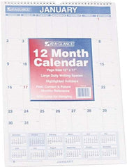 AT-A-GLANCE - 12 Sheet, 12 x 17", Planner Wall Calendar - Blue & Red - Industrial Tool & Supply