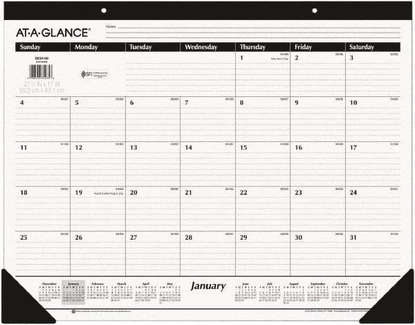 AT-A-GLANCE - 12 Sheet, 22 x 17", Desk Pad - White & Black - Industrial Tool & Supply