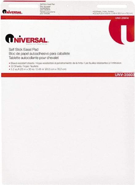 UNIVERSAL - 25 x 30 Inch Self Stick Easel Pad, White, 30 Sheets per Pad - For Use with Easel Stands - Industrial Tool & Supply