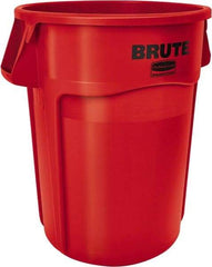 Rubbermaid - 32 Gal Red Round Trash Can - Polyethylene, 27.77" High - Industrial Tool & Supply