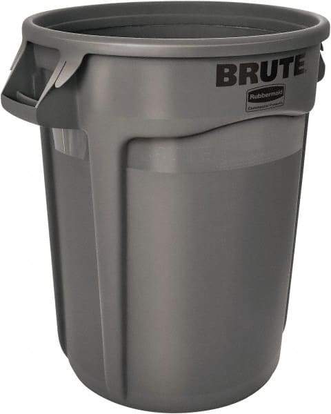 Rubbermaid - 20 Gal Gray Round Trash Can - Polyethylene, 22.91" High - Industrial Tool & Supply