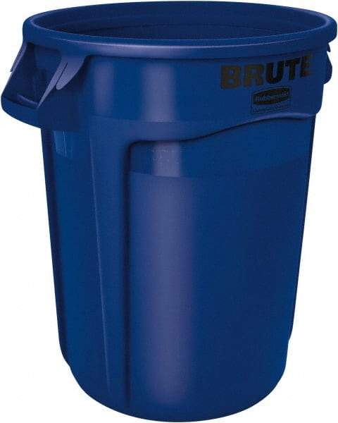 Rubbermaid - 32 Gal Blue Round Trash Can - Polyethylene, 27.77" High - Industrial Tool & Supply