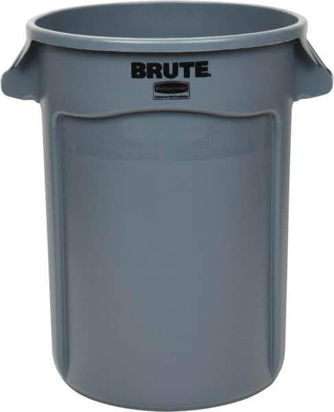 Rubbermaid - 32 Gal Gray Round Trash Can - Polyethylene, 27.77" High - Industrial Tool & Supply