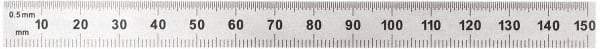 General - 6" Long, 1/100, 1/10" and 0.5, 1mm Graduation, Flexible Steel Rule - Decimal/Metric Graduation Style, 1/2" Wide, Silver, Satin Chrome Finish - Industrial Tool & Supply
