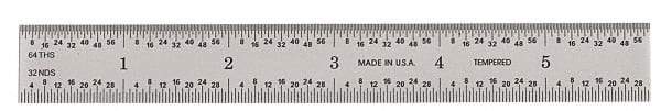 General - 6" Long, 1/64, 1/32, 1/16, 1/8" Graduation, Rigid Steel Rule - 4R Graduation Style, 3/4" Wide, Silver, Satin Chrome Finish - Industrial Tool & Supply