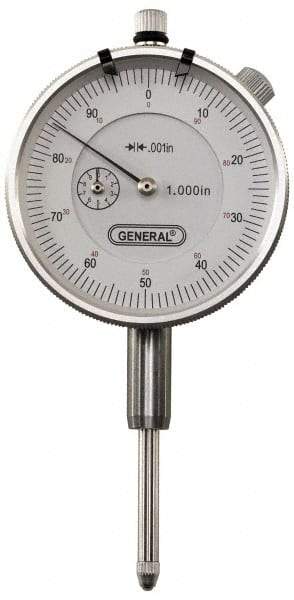 General - 0-100 Dial Reading, 0.001" Graduation Dial Drop Indicator - 2-1/4" Dial, 0.1" Range per Revolution, Revolution Counter - Industrial Tool & Supply