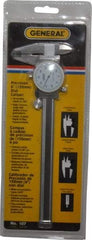 General - 0mm to 6" Range, 0.001" Graduation, 0.1" per Revolution, Dial Caliper - White Face, 1.57" Jaw Length - Industrial Tool & Supply
