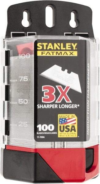 Stanley - 100 Piece High Carbon Steel Utility Knife Blade - 2-7/16" OAL, 0.024" Blade Thickness - Industrial Tool & Supply