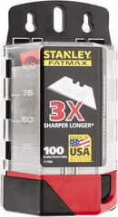 Stanley - 100 Piece High Carbon Steel Utility Knife Blade - 2-7/16" OAL, 0.024" Blade Thickness - Industrial Tool & Supply