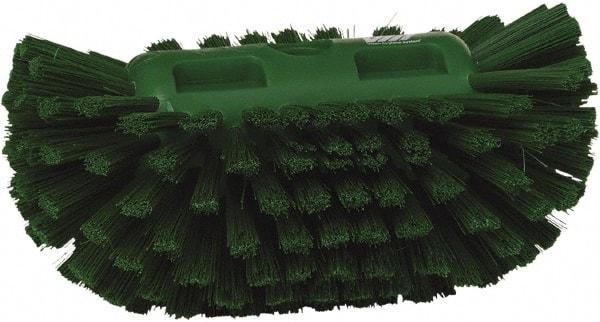Vikan - 1-1/2" Bristle Length, Polyester Utility Scrub Brush - 5-1/2" Wide Head, 8" OAL, European Threaded Handle, Green, Polypropylene Block - Industrial Tool & Supply