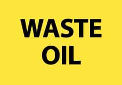 NMC - Hazardous Materials Label - Legend: Waste Oil, English, Black & Yellow, 5" Long x 3" High, Sign Muscle Finish - Industrial Tool & Supply