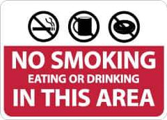 NMC - "No Smoking Eating or Drinking in This Area", 10" Long x 14" Wide, Aluminum Safety Sign - Rectangle, 0.04" Thick, Use for Smoking Regulations - Industrial Tool & Supply
