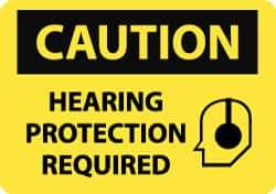 NMC - "Caution - Hearing Protection Required", 7" Long x 10" Wide, Aluminum Safety Sign - Rectangle, 0.04" Thick, Use for Accident Prevention - Industrial Tool & Supply