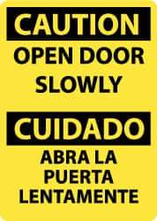 NMC - Caution - Open Door Slowly, Plastic Fire and Exit Sign - 10" Wide x 14" High, English/Spanish - Industrial Tool & Supply