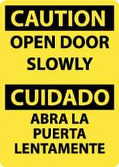 NMC - Caution - Open Door Slowly, Plastic Fire and Exit Sign - 10" Wide x 14" High, English/Spanish - Industrial Tool & Supply