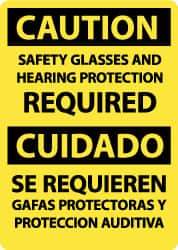 NMC - "Caution - Safety Glasses and Hearing Protection Required", 14" Long x 10" Wide, Pressure-Sensitive Vinyl Safety Sign - Rectangle, 0.004" Thick, Use for Accident Prevention - Industrial Tool & Supply