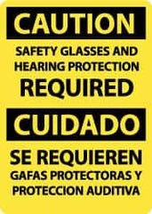 NMC - "Caution - Safety Glasses and Hearing Protection Required", 14" Long x 10" Wide, Pressure-Sensitive Vinyl Safety Sign - Rectangle, 0.004" Thick, Use for Accident Prevention - Industrial Tool & Supply
