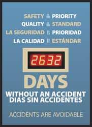 NMC - Scoreboards Scoreboard Type: Digital Scoreboard Legend: Safety Is the Priority, Quality Is the Standard - ___ Days without an Accident - Accidents Are Avoidable - Industrial Tool & Supply