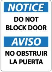 NMC - "Notice - Do Not Block Door", 14" Long x 10" Wide, Aluminum Safety Sign - Rectangle, 0.04" Thick, Use for Accident Prevention - Industrial Tool & Supply