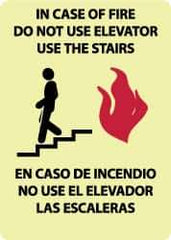 NMC - In Case of Fire - Do Not Use Elevator - Use the Stairs, Pressure Sensitive Vinyl Fire and Exit Sign - 10" Wide x 14" High, English/Spanish, Glow-in-the-Dark - Industrial Tool & Supply