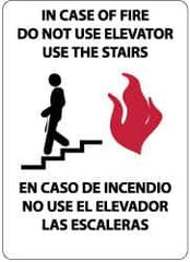 NMC - In Case of Fire - Do Not Use Elevator - Use the Stairs, Plastic Fire and Exit Sign - 10" Wide x 14" High, English/Spanish - Industrial Tool & Supply