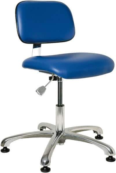 Bevco - 17 to 22" High Adjustable Height Swivel Stool - 25" Wide x 25" Deep, Vinyl Seat, Blue - Industrial Tool & Supply