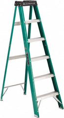Louisville - 5 Steps, 6' High, Type II Rating, Fiberglass Step Ladder - Industrial Tool & Supply