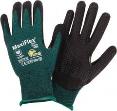 PIP - Size M, ANSI Cut Lvl A2, Cut Resistant Gloves - Palm & Fingers Coated, Green/Black - Industrial Tool & Supply