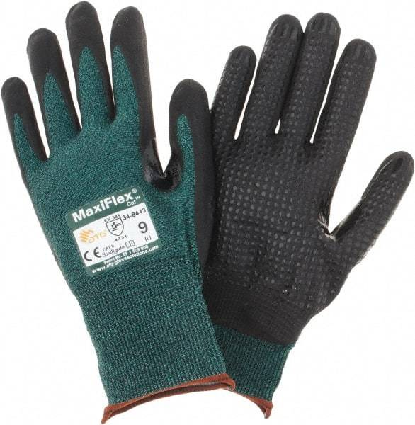 PIP - Size L, ANSI Cut Lvl A2, Cut Resistant Gloves - Palm & Fingers Coated, Green/Black - Industrial Tool & Supply