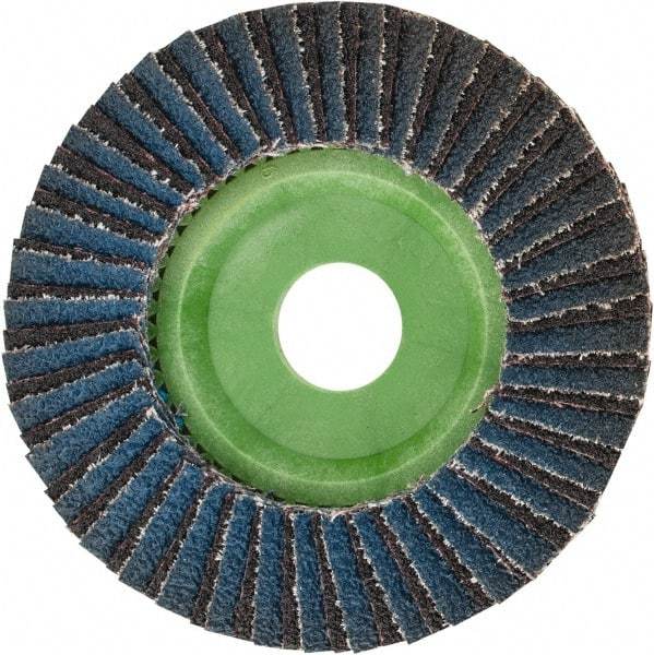 Norton - 40 Grit, 4-1/2" Disc Diam, 7/8" Center Hole, Type 27 Ceramic Alumina Flap Disc - 13,300 Max RPM, Polyester Backing, Arbor Attaching System, Coated - Industrial Tool & Supply