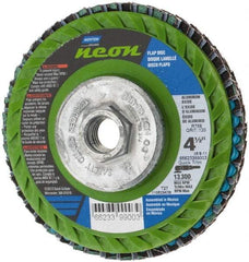 Norton - 120 Grit, 4-1/2" Disc Diam, 5/8-11 Center Hole, Type 27 Ceramic Alumina Flap Disc - 13,300 Max RPM, Polyester Backing, Arbor Attaching System, Coated - Industrial Tool & Supply