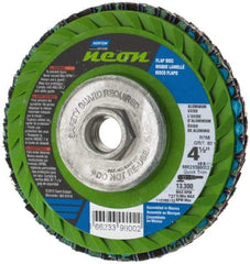 Norton - 80 Grit, 4-1/2" Disc Diam, 5/8-11 Center Hole, Type 27 Ceramic Alumina Flap Disc - 13,300 Max RPM, Polyester Backing, Arbor Attaching System, Coated - Industrial Tool & Supply