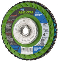 Norton - 60 Grit, 4-1/2" Disc Diam, 5/8-11 Center Hole, Type 27 Ceramic Alumina Flap Disc - 13,300 Max RPM, Polyester Backing, Arbor Attaching System, Coated - Industrial Tool & Supply