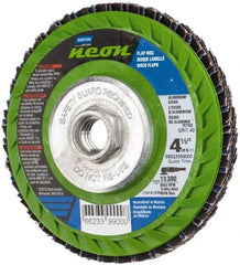 Norton - 40 Grit, 4-1/2" Disc Diam, 5/8-11 Center Hole, Type 27 Ceramic Alumina Flap Disc - 13,300 Max RPM, Polyester Backing, Arbor Attaching System, Coated - Industrial Tool & Supply