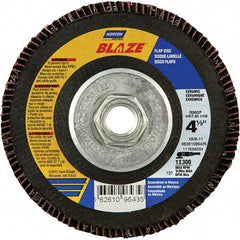 Norton - 36 Grit, 4-1/2" Disc Diam, 5/8-11 Center Hole, Type 27 Ceramic Alumina Flap Disc - 13,000 Max RPM, Cloth Backing, Arbor Attaching System, Coated - Industrial Tool & Supply