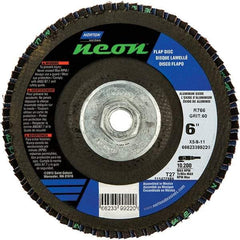 Norton - 40 Grit, 6" Disc Diam, 5/8-11 Center Hole, Type 27 Ceramic Alumina Flap Disc - 10,200 Max RPM, Polyester Backing, Arbor Attaching System, Coated - Industrial Tool & Supply