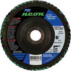 Norton - 80 Grit, 6" Disc Diam, 7/8" Center Hole, Type 27 Ceramic Alumina Flap Disc - 10,200 Max RPM, Polyester Backing, Arbor Attaching System, Coated - Industrial Tool & Supply