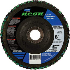 Norton - 60 Grit, 6" Disc Diam, 7/8" Center Hole, Type 27 Ceramic Alumina Flap Disc - 10,200 Max RPM, Polyester Backing, Arbor Attaching System, Coated - Industrial Tool & Supply