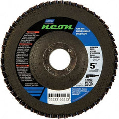Norton - 40 Grit, 5" Disc Diam, 7/8" Center Hole, Type 27 Ceramic Alumina Flap Disc - 12,000 Max RPM, Polyester Backing, Arbor Attaching System, Coated - Industrial Tool & Supply