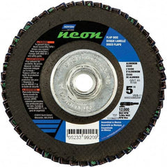 Norton - 40 Grit, 5" Disc Diam, 5/8-11 Center Hole, Type 27 Ceramic Alumina Flap Disc - 12,000 Max RPM, Polyester Backing, Arbor Attaching System, Coated - Industrial Tool & Supply
