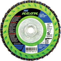 Norton - 40 Grit, 5" Disc Diam, 5/8-11 Center Hole, Type 27 Ceramic Alumina Flap Disc - 12,000 Max RPM, Polyester Backing, Arbor Attaching System, Coated - Industrial Tool & Supply