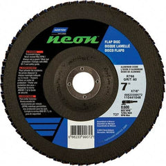 Norton - 36 Grit, 7" Disc Diam, 7/8" Center Hole, Type 27 Ceramic Alumina Flap Disc - 8,600 Max RPM, Polyester Backing, Arbor Attaching System, Coated - Industrial Tool & Supply