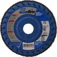 Norton - 40 Grit, 5" Disc Diam, 7/8" Center Hole, Type 27 Zirconia Alumina Flap Disc - 12,000 Max RPM, Cloth Backing, Arbor Attaching System, Coated - Industrial Tool & Supply