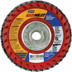 Norton - 40 Grit, 5" Disc Diam, 5/8-11 Center Hole, Type 27 Ceramic Alumina Flap Disc - 12,000 Max RPM, Cloth Backing, Arbor Attaching System, Coated - Industrial Tool & Supply