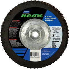 Norton - 36 Grit, 7" Disc Diam, 5/8-11 Center Hole, Type 27 Ceramic Alumina Flap Disc - 8,600 Max RPM, Polyester Backing, Arbor Attaching System, Coated - Industrial Tool & Supply