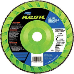 Norton - 80 Grit, 7" Disc Diam, 7/8" Center Hole, Type 27 Ceramic Alumina Flap Disc - 8,600 Max RPM, Polyester Backing, Arbor Attaching System, Coated - Industrial Tool & Supply