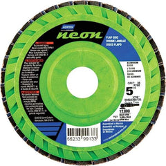 Norton - 120 Grit, 5" Disc Diam, 7/8" Center Hole, Type 27 Ceramic Alumina Flap Disc - 12,000 Max RPM, Polyester Backing, Arbor Attaching System, Coated - Industrial Tool & Supply
