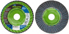 Norton - 120 Grit, 4-1/2" Disc Diam, 7/8" Center Hole, Type 27 Ceramic Alumina Flap Disc - 13,300 Max RPM, Polyester Backing, Arbor Attaching System, Coated - Industrial Tool & Supply