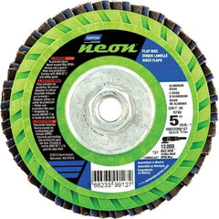 Norton - 120 Grit, 5" Disc Diam, 5/8-11 Center Hole, Type 27 Ceramic Alumina Flap Disc - 12,000 Max RPM, Polyester Backing, Arbor Attaching System, Coated - Industrial Tool & Supply
