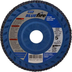 Norton - 60 Grit, 5" Disc Diam, 7/8" Center Hole, Type 27 Zirconia Alumina Flap Disc - 12,000 Max RPM, Cloth Backing, Arbor Attaching System, Coated - Industrial Tool & Supply